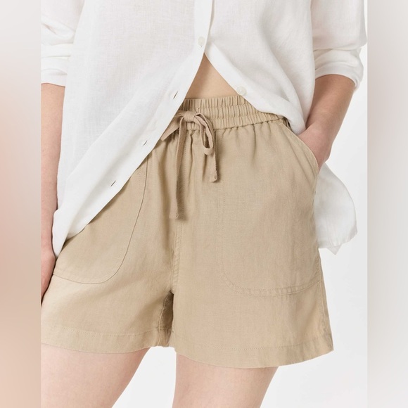 Quince Pants - Quince 100% European Organic Linen Pull On Drawstring Shorts Driftwood Tan Sz M
